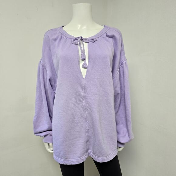 Aerie Easy Street Sweatshirt Pullover M Tie Neck Lavender Long Sleeve Oversized - Picture 2 of 8